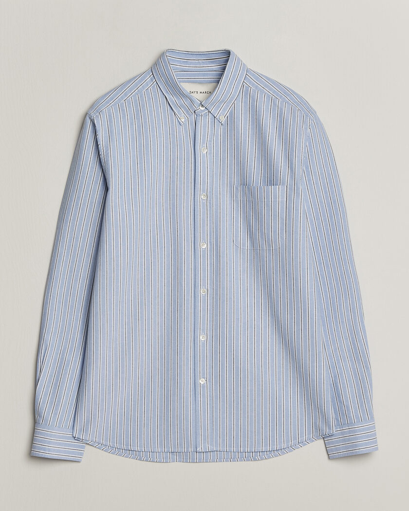 A Day's March Classic Flag Striped Oxford Shirt White/Blue/Black – Blue