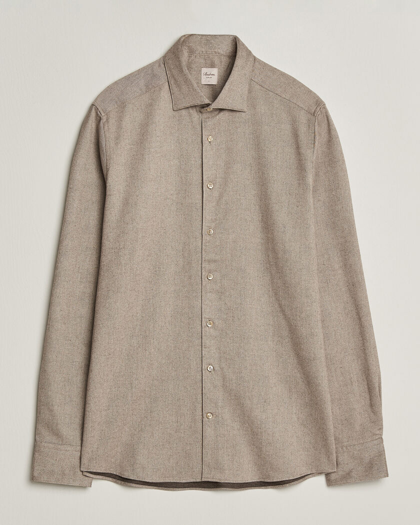 Stenströms Slimline Flannel Shirt Light Brown – Brown