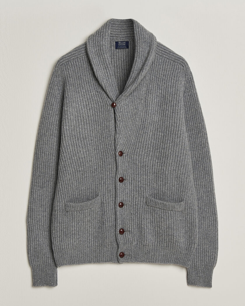 William Lockie Windsor Cashmere Shawl Cardigan Flannel Grey – Grey