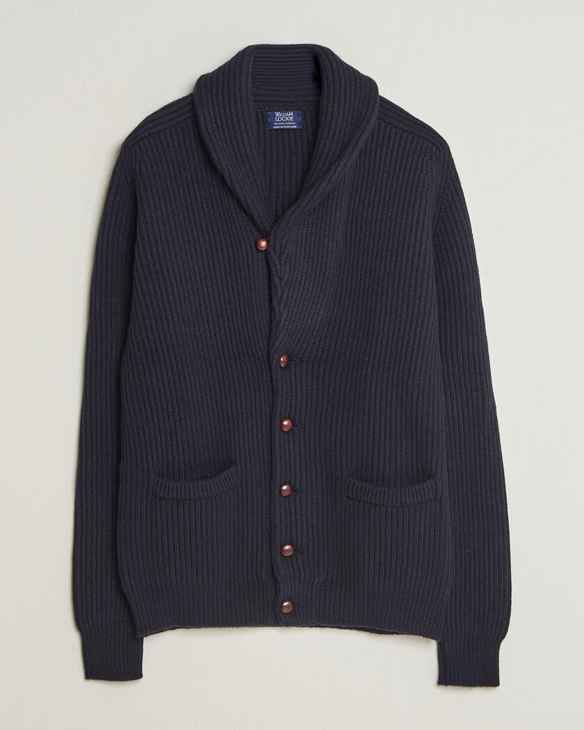 William Lockie Windsor Cashmere Shawl Cardigan Navy – Blue