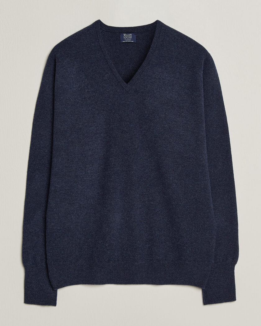 Jil Sander Contrast Trim V-Neck Sweater Navy at CareOfCarl.com