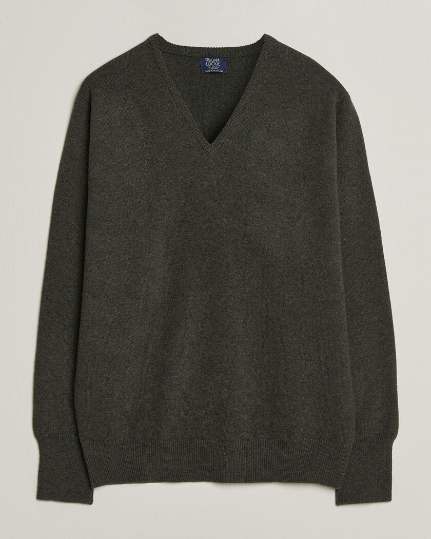 William Lockie Rob Lambswool V-Neck Seaweed – Green