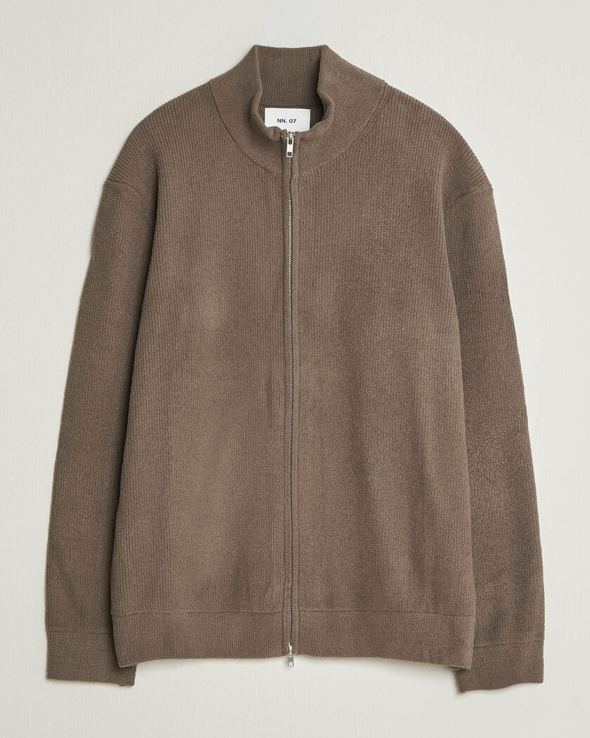 NN07 Danny Rib Knitted Full Zip Mable Husk – Brown