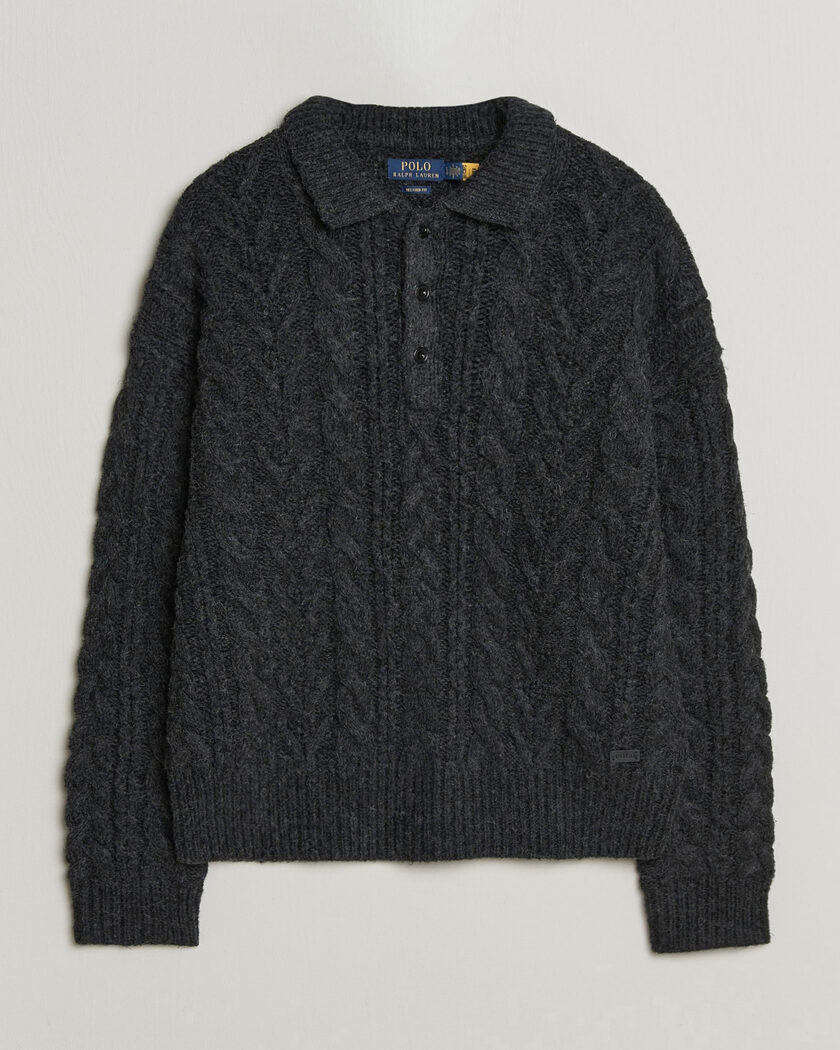 Polo Ralph Lauren Wool Blend Aran Sweater Hawks Eye Heather – Black
