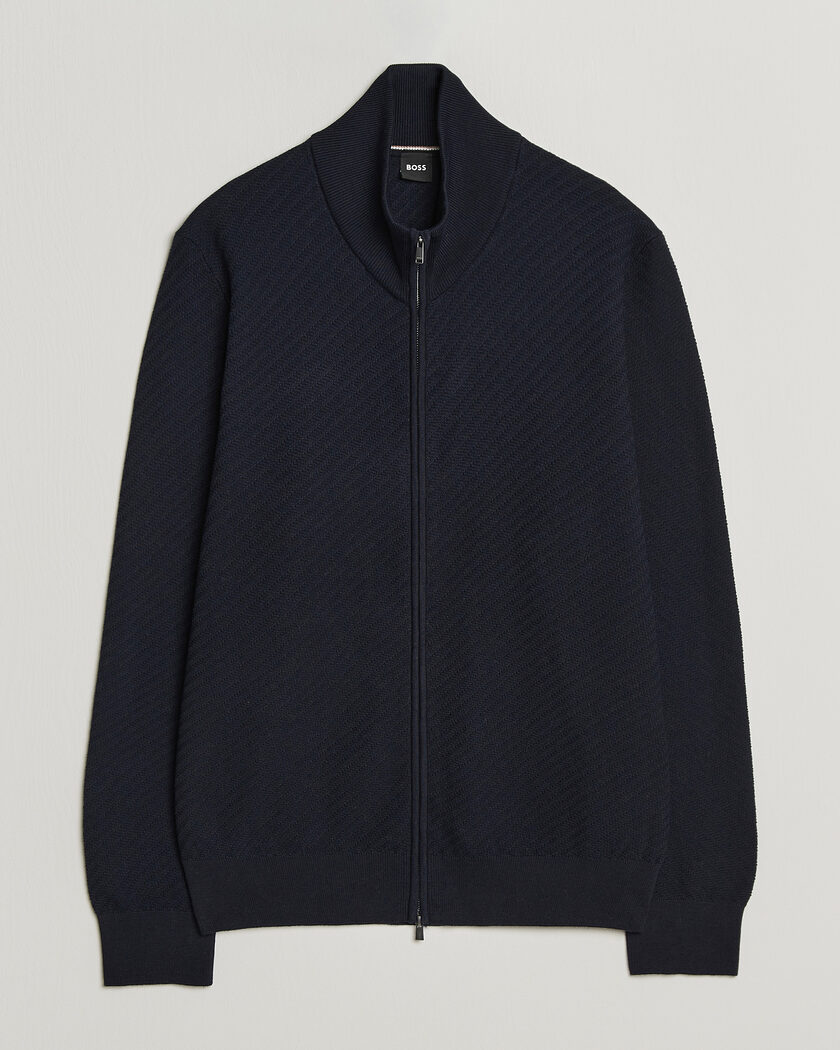 BOSS BLACK Loretti Cotton Knitted Full Zip Dark Blue – Blue