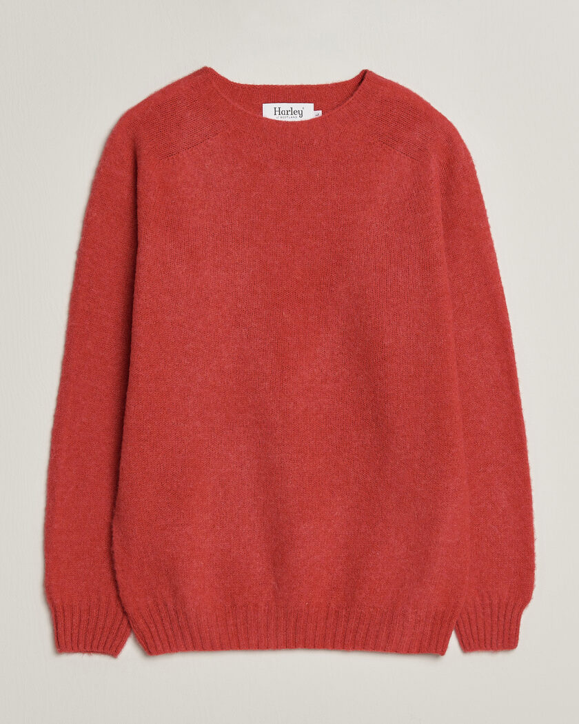 Harley Of Scotland Brushed Supersoft Lambswool Crewneck Damask – Red