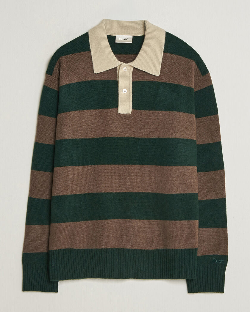 Forét Frost Stripe Knit Polo Deep Green – Green