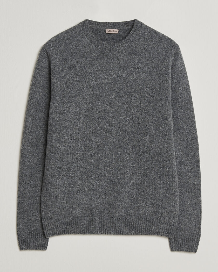 Stenströms Knitted Lambswool Crew Neck Mid Grey Melange – Grey