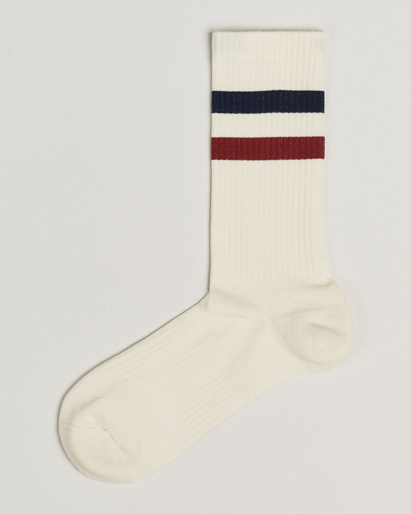 Sweyd Two Stripe Cotton Socks Navy/Red/White – White