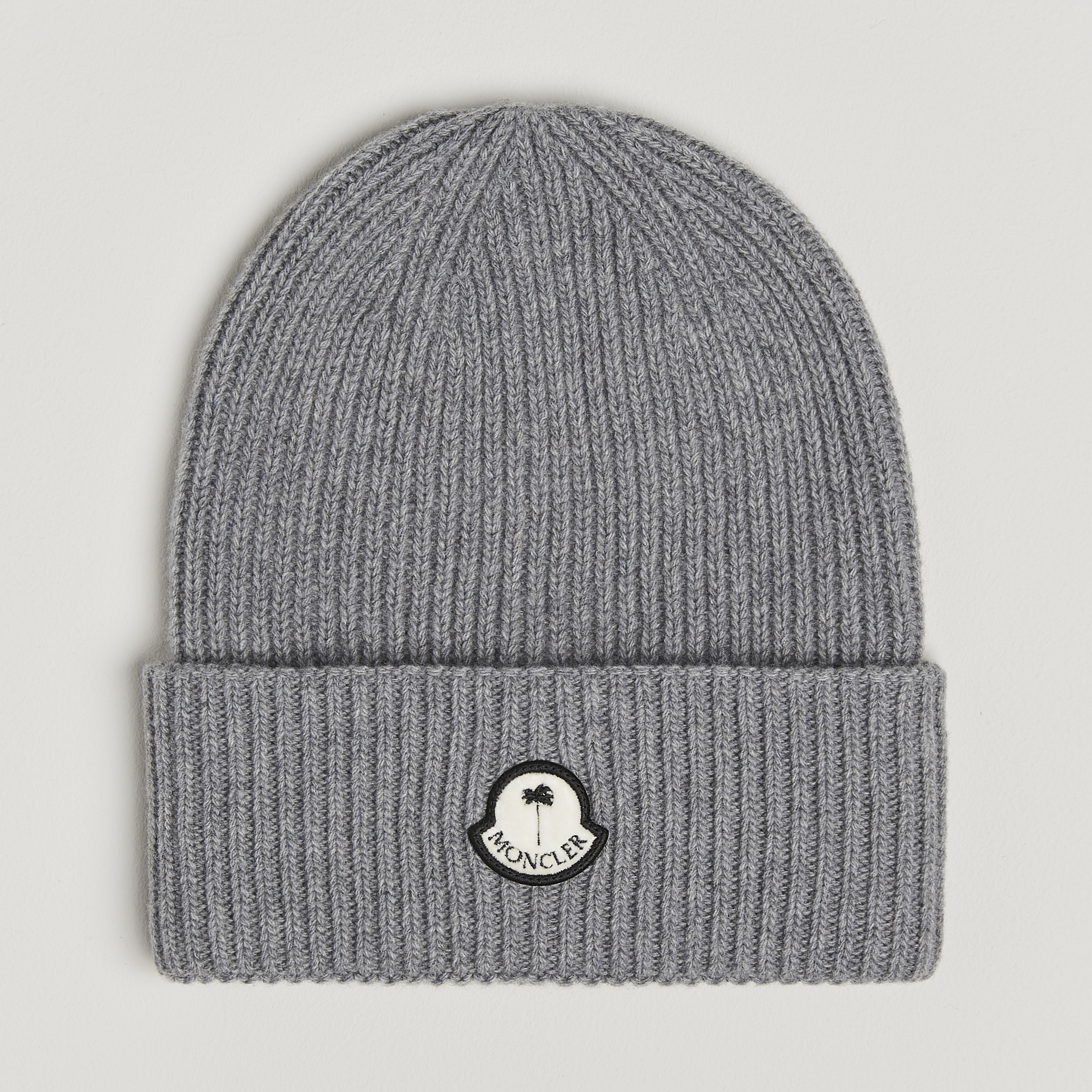 Moncler Genius X Palm Angels Rib Wool Beanie Grey at CareOfCarl.com
