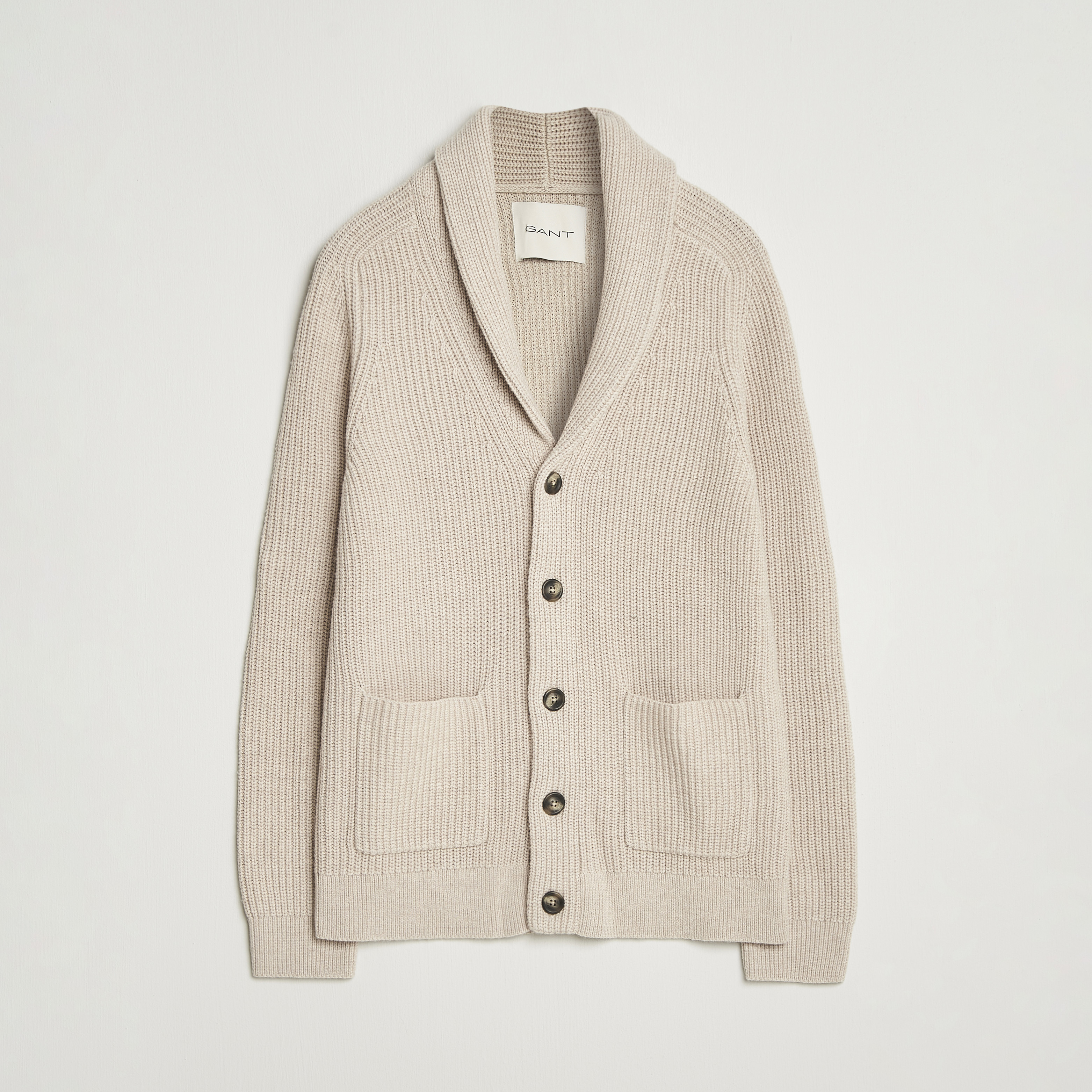 OVY Lamb Wool Crew Neck Cardigan (beige) Premium Lambswool V-Neck