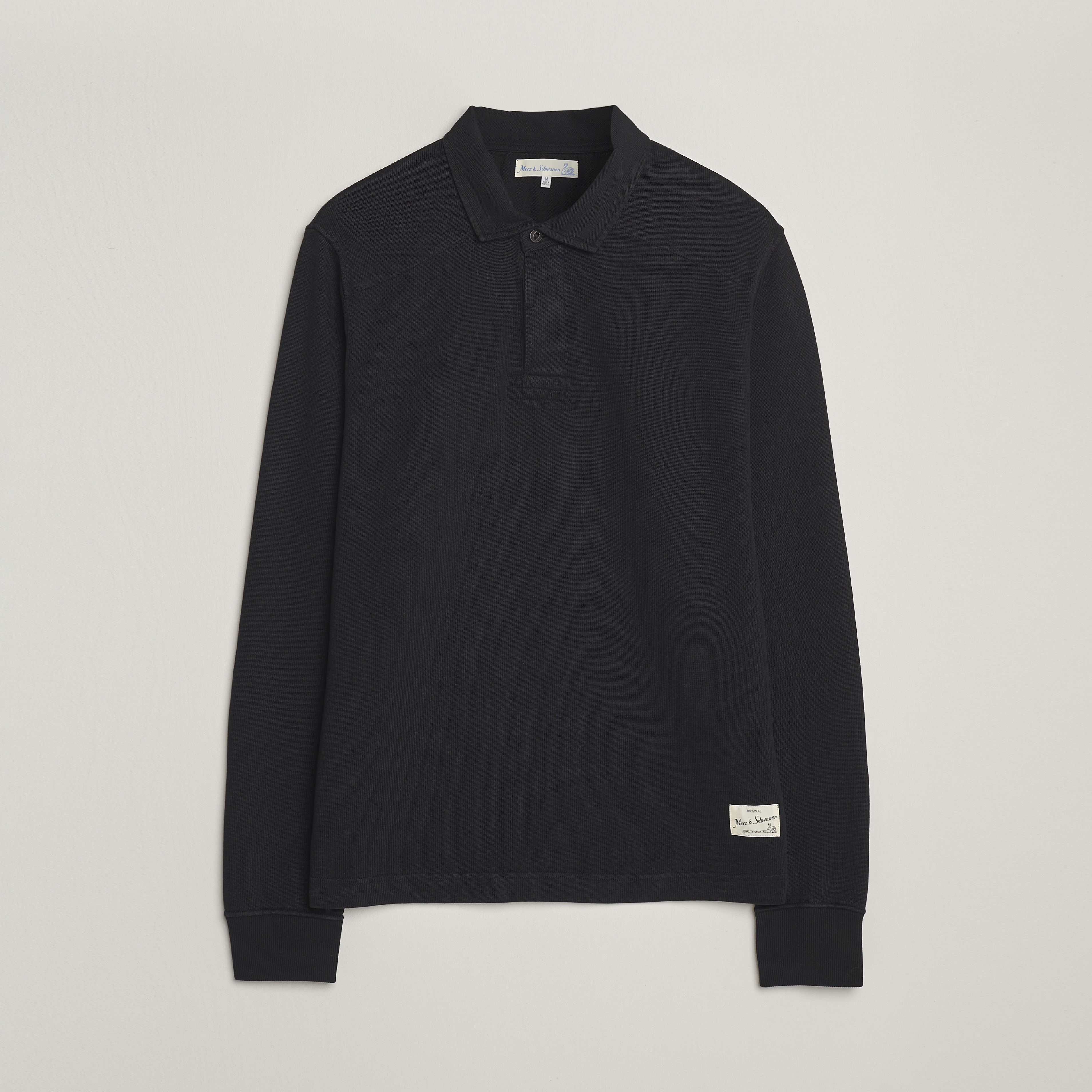 Merz b. Schwanen Relaxed Fit Vintage Cotton Rugby Shirt Black at