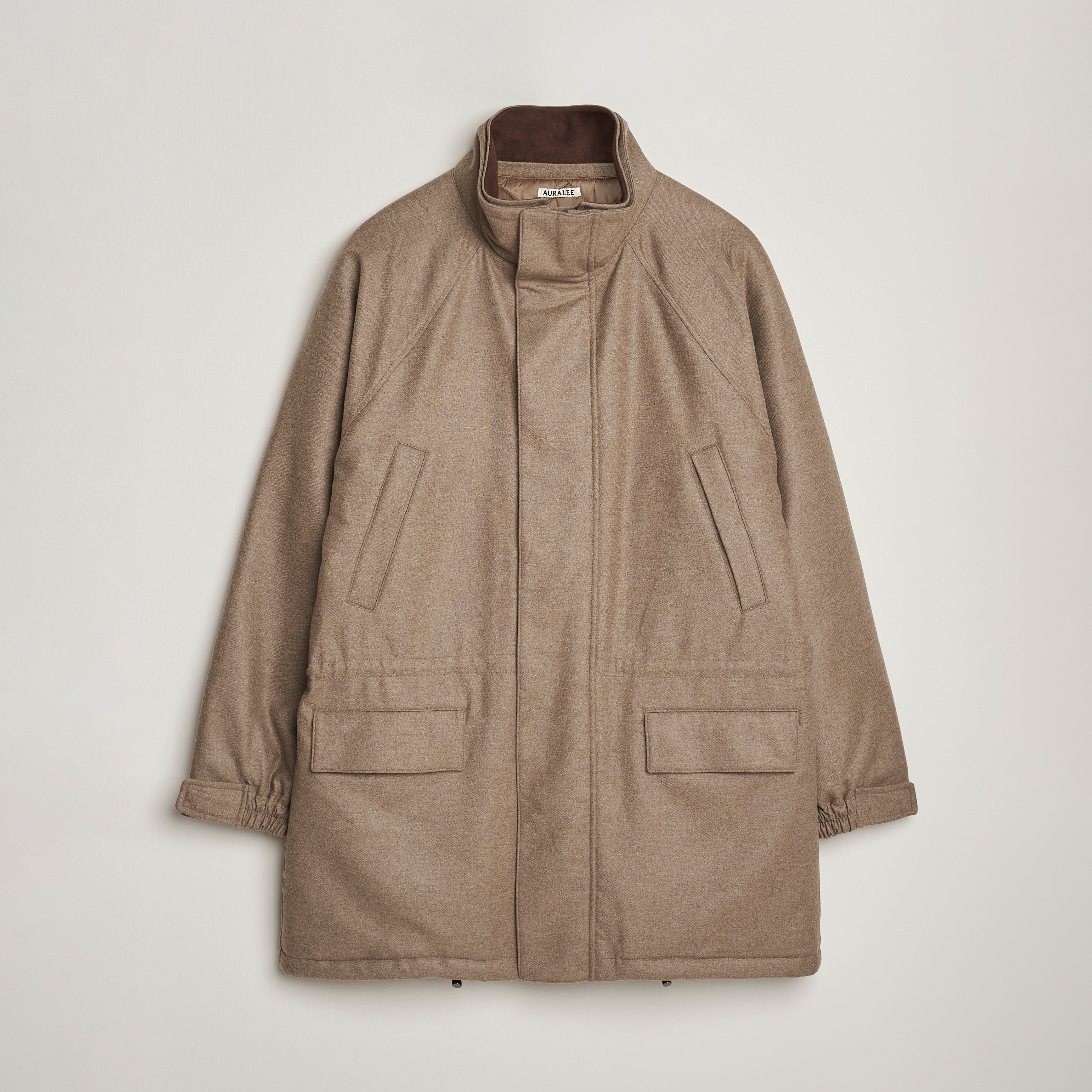 Auralee Wool Flannel Down Coat Brown at CareOfCarl.com