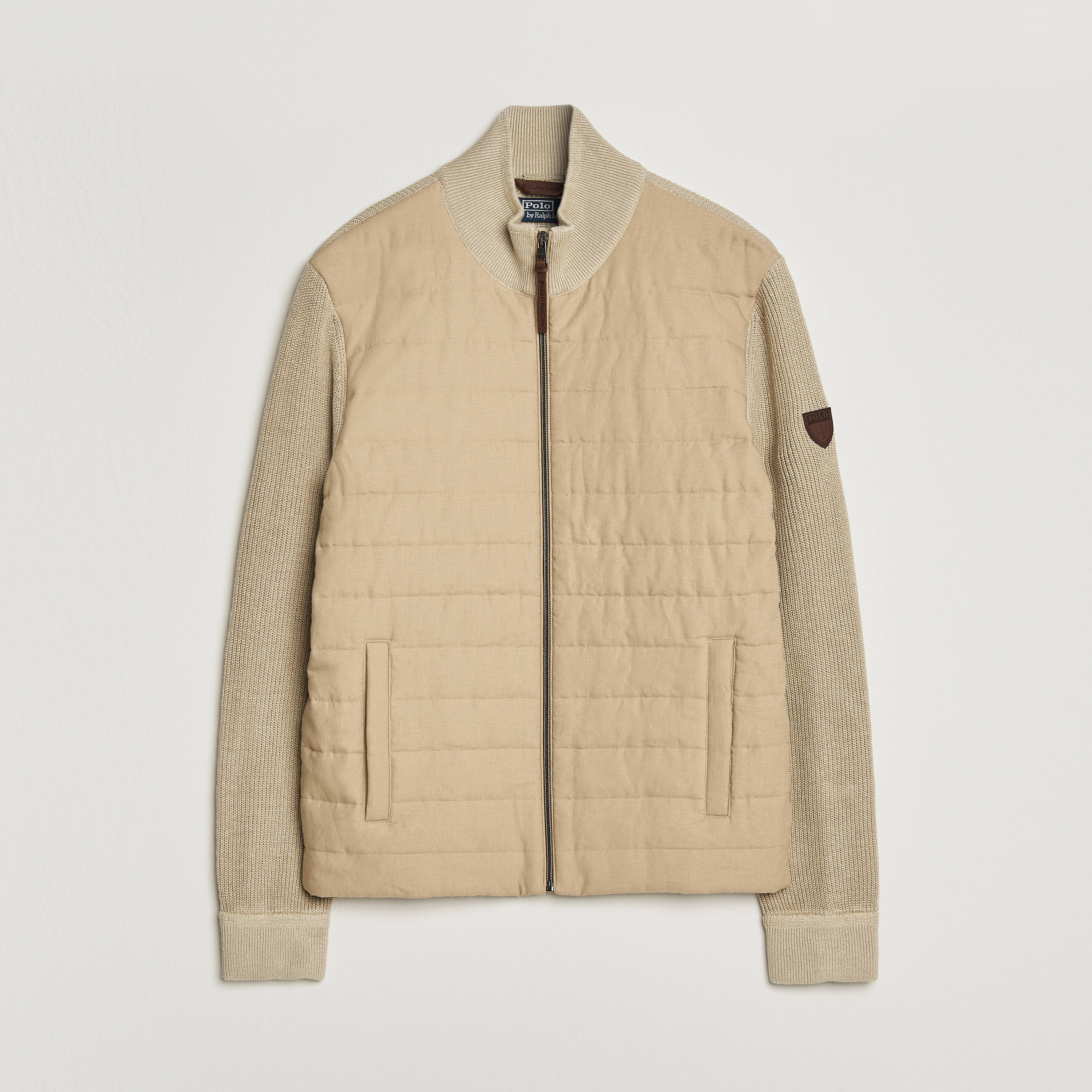 Polo Ralph Lauren Linen Full Zip Sweater Coastal Beige at CareOfCarl.com