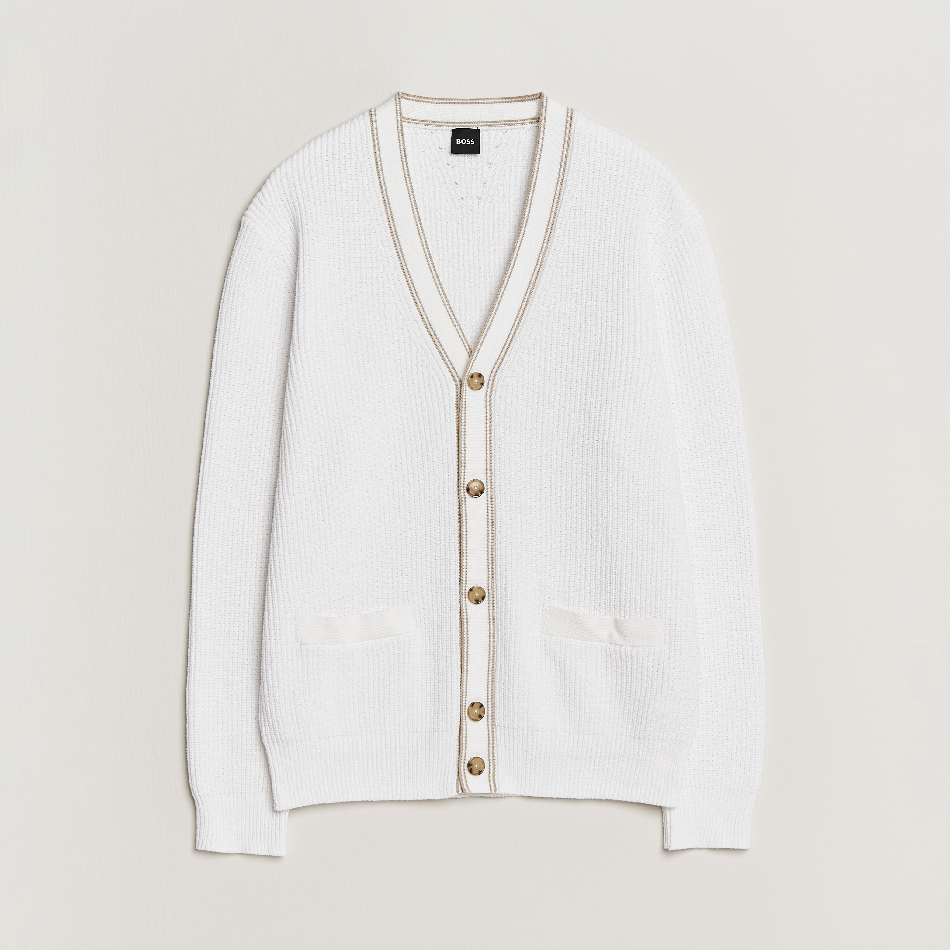 BOSS BLACK Napoli Knitted Cardigan White at CareOfCarl.com