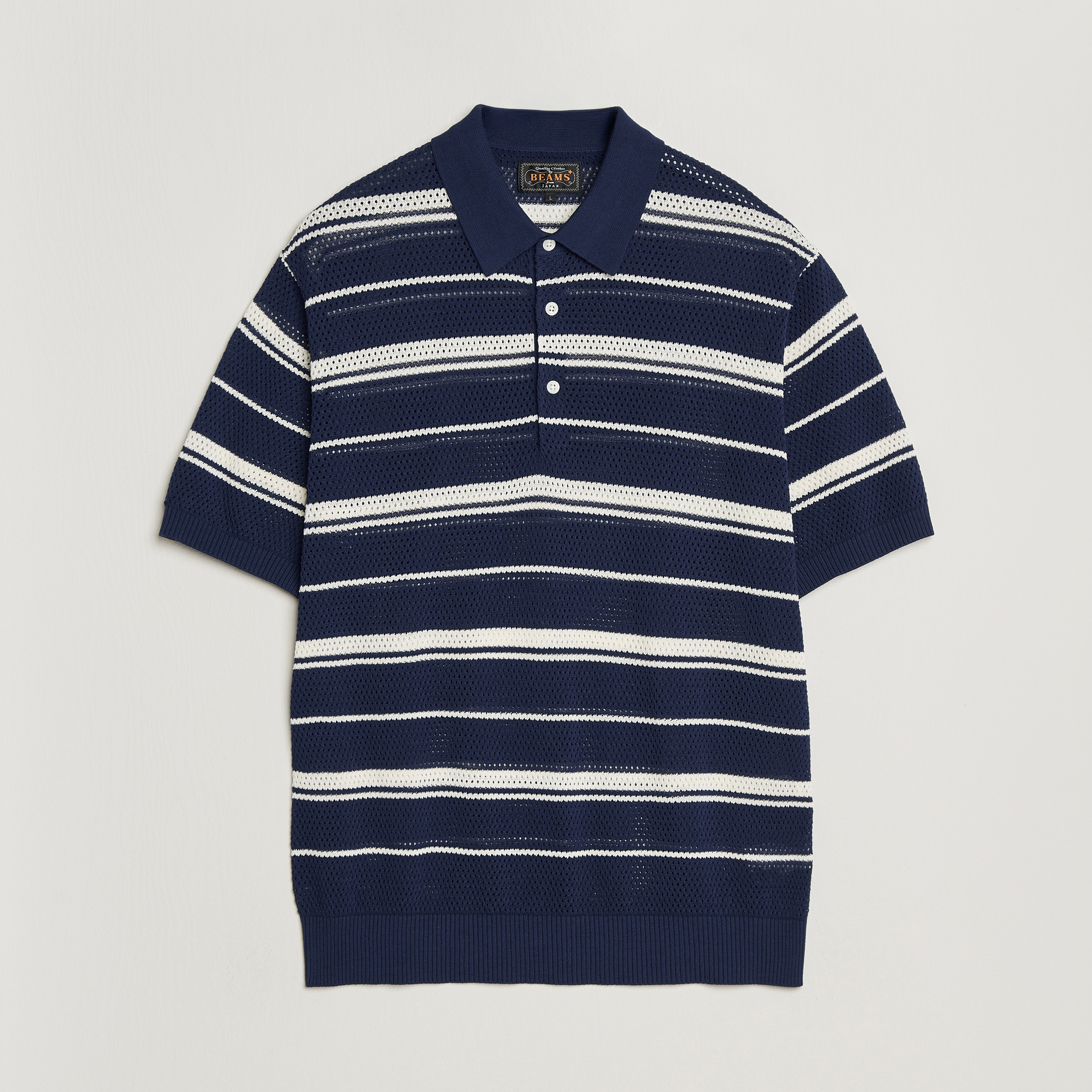 BEAMS PLUS Short Sleeve Mesh Knit Polo Navy at CareOfCarl.com
