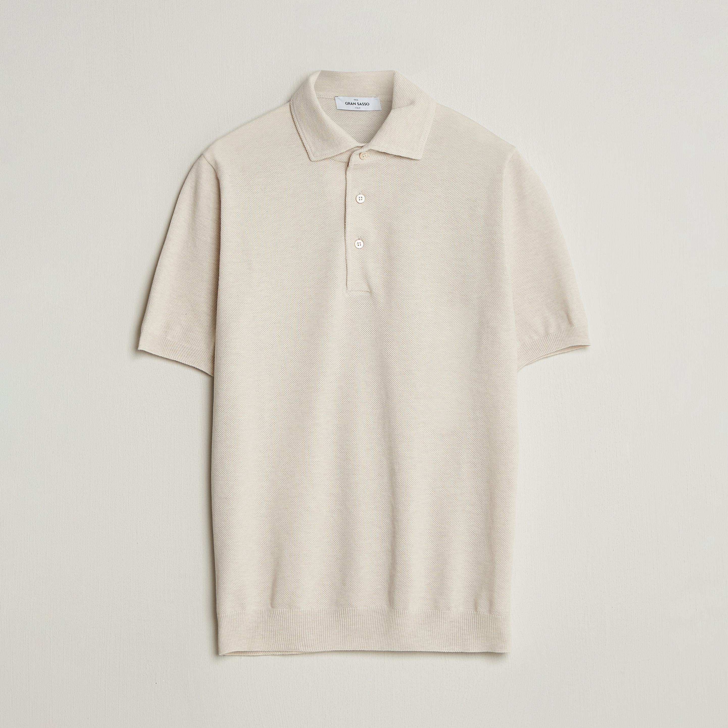Gran Sasso Cotton Textured Knitted Polo Light Beige at CareOfCarl.com
