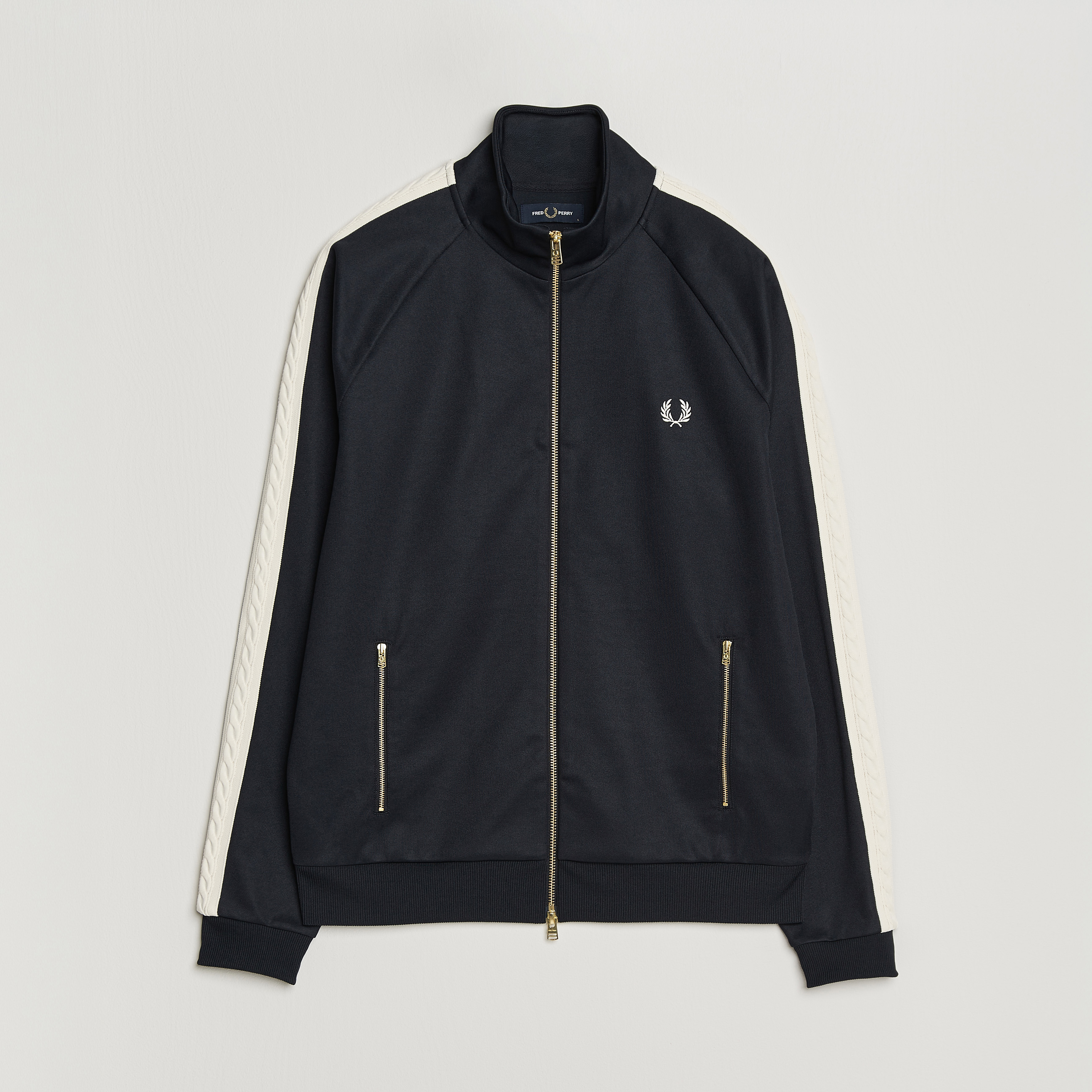 FRED PERRY ダークグレー ジップアップジャケット Fred Perry Cable Taped Track Jacket Navy at CareOfCarl.com
