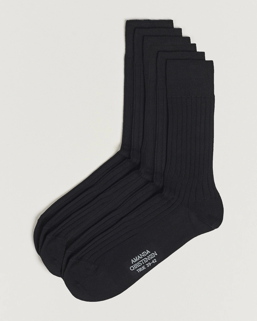 Amanda Christensen 6-Pack True Cotton Ribbed Socks Black