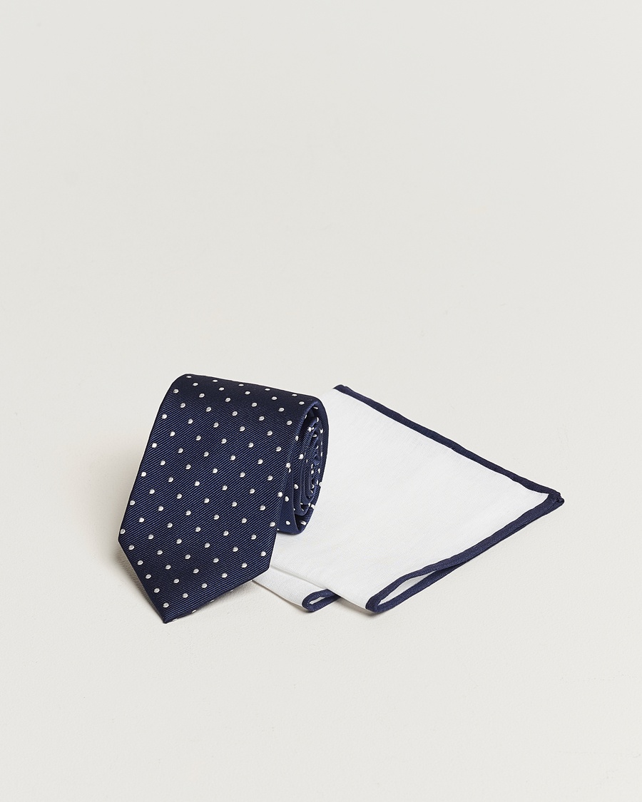 Amanda Christensen Set Tie & Pocket Square Navy/White – Blue