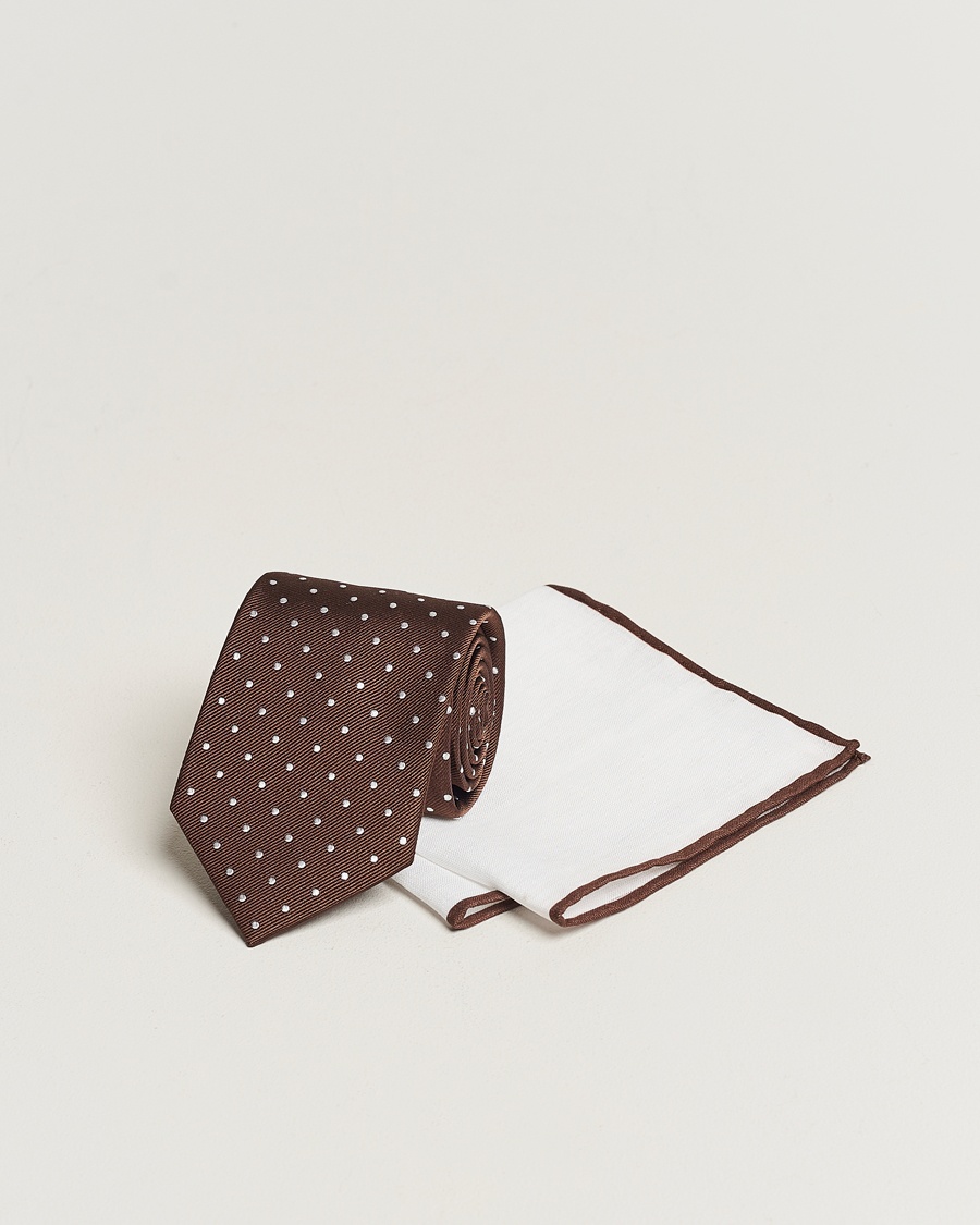 Amanda Christensen Set Tie & Pocket Square Brown/White – Brown