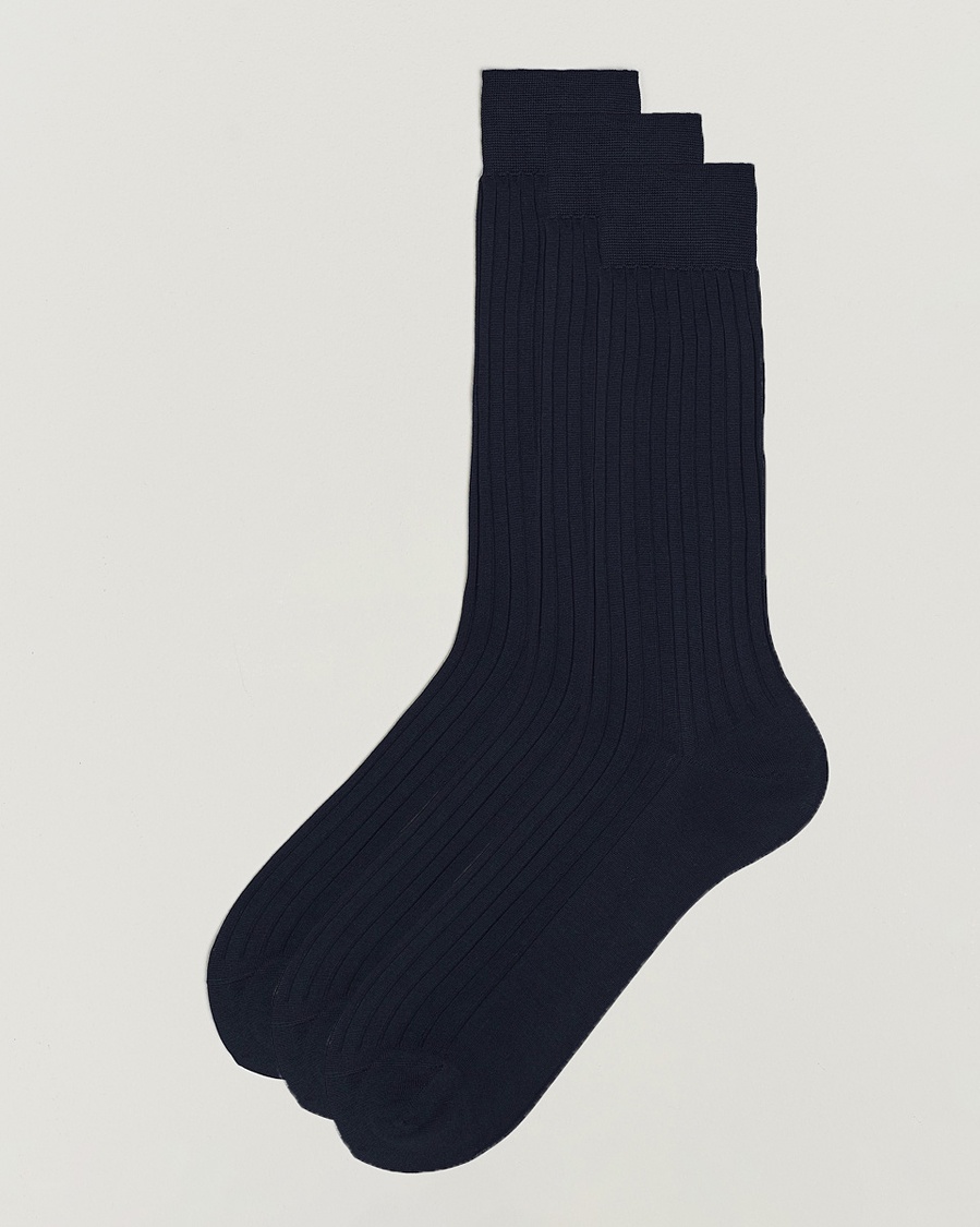 Bresciani 3-pack Cotton Ribbed Short Socks Navy – Blue