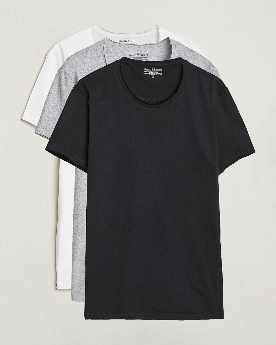 Men | T-Shirts | Bread & Boxers | 3-pack Crew Neck Relaxed White/Black/Grey Melange