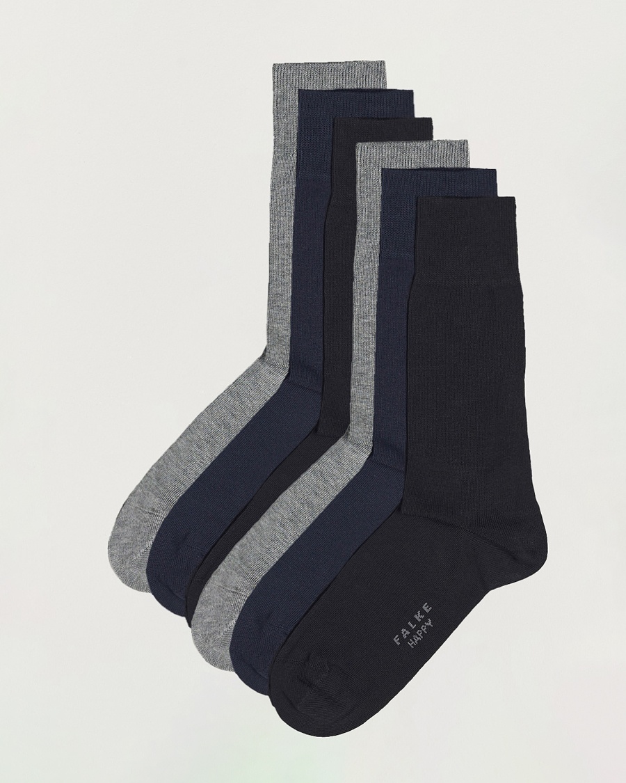 Men | Everyday Socks | Falke | 6-pack Happy Cotton Socks Black/Navy/Light Grey