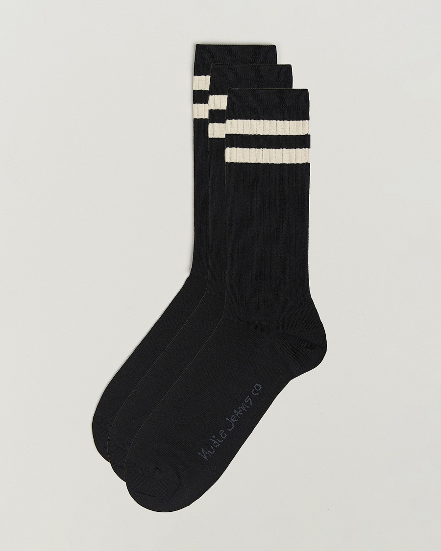 Nudie Jeans 3-pack Amundsson Tennis Socks Black/White – Black