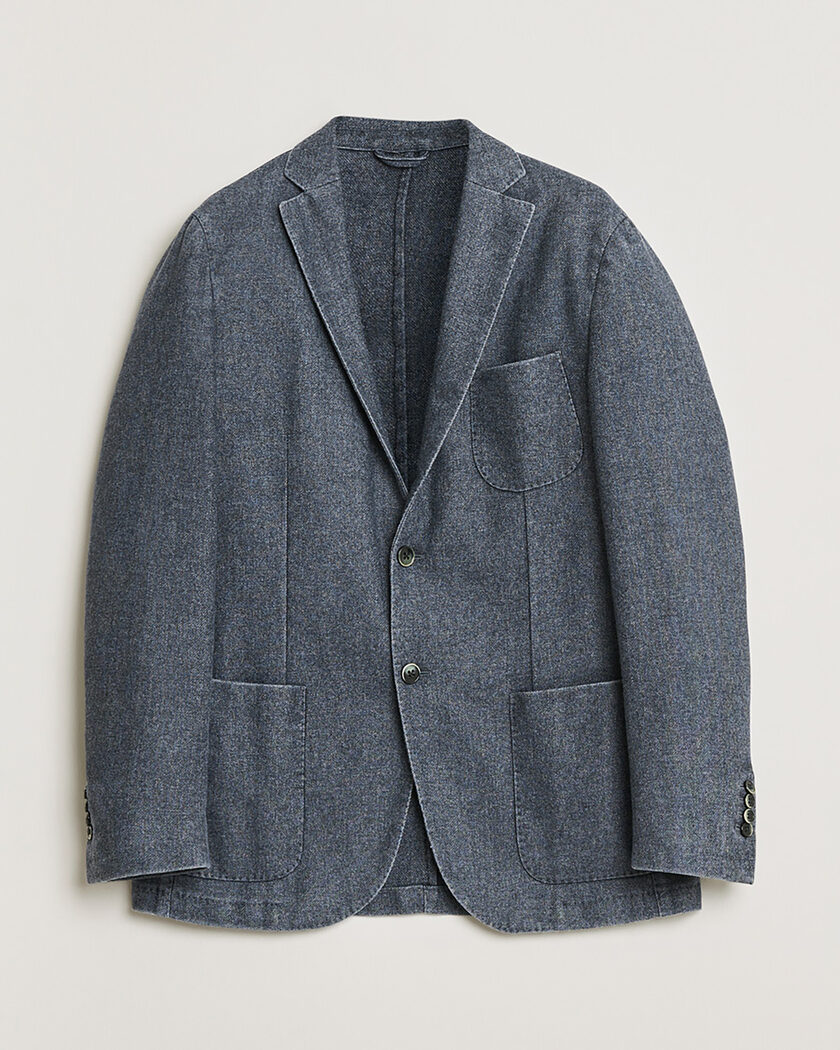 Boglioli K Jacket Check Wool & Silk Blazer Navy 54 at CareOfCarl.com