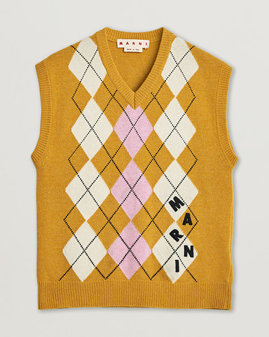 Pre-owned Marni Shetland Argyle Knit Vest White/Yellow 48ashmere Hoodie Beige S – Yellow