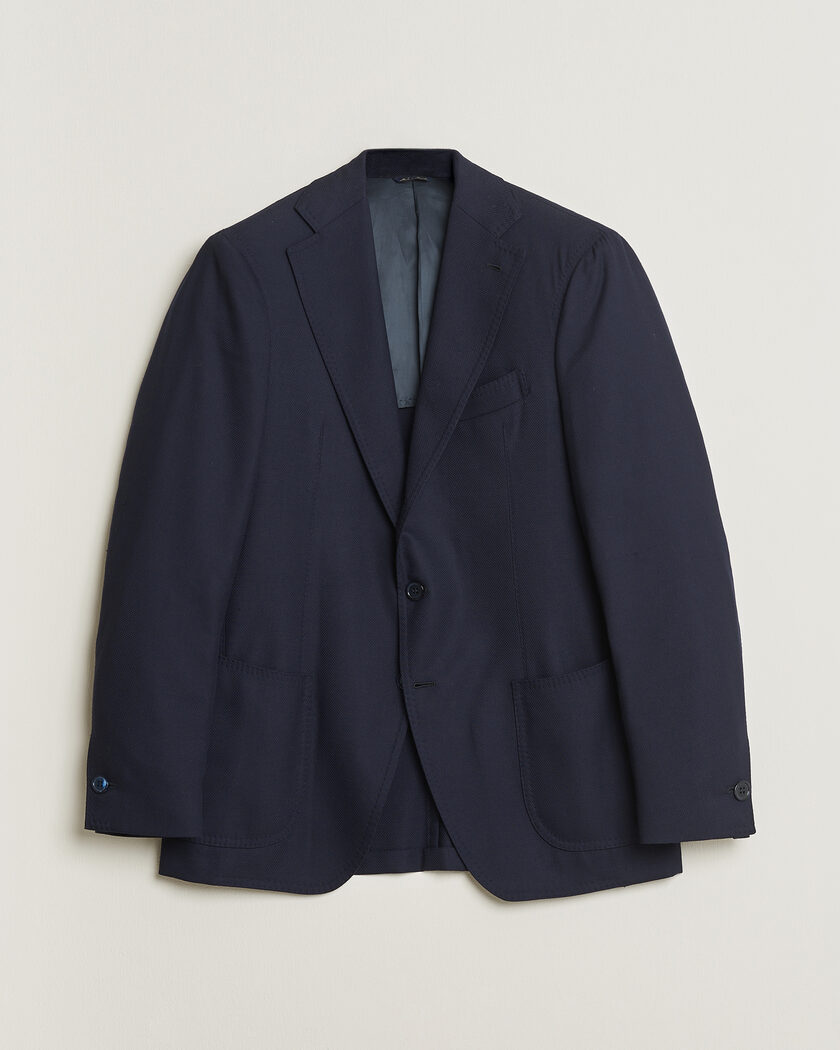 Pre-owned Gabo Napoli Navy Hopsack Wool Blazer 50 – Blue