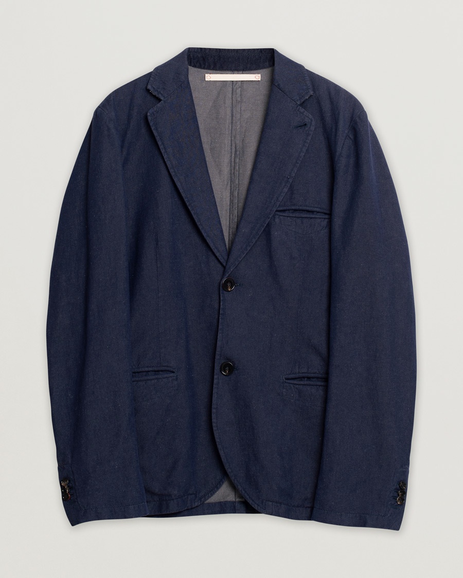 Boglioli K Jacket Check Wool & Silk Blazer Navy 54 at CareOfCarl.com