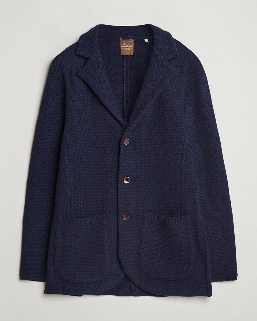 Pre-owned Stenströms Knitted Textured Merino Wool Blazer Navy M – Blue