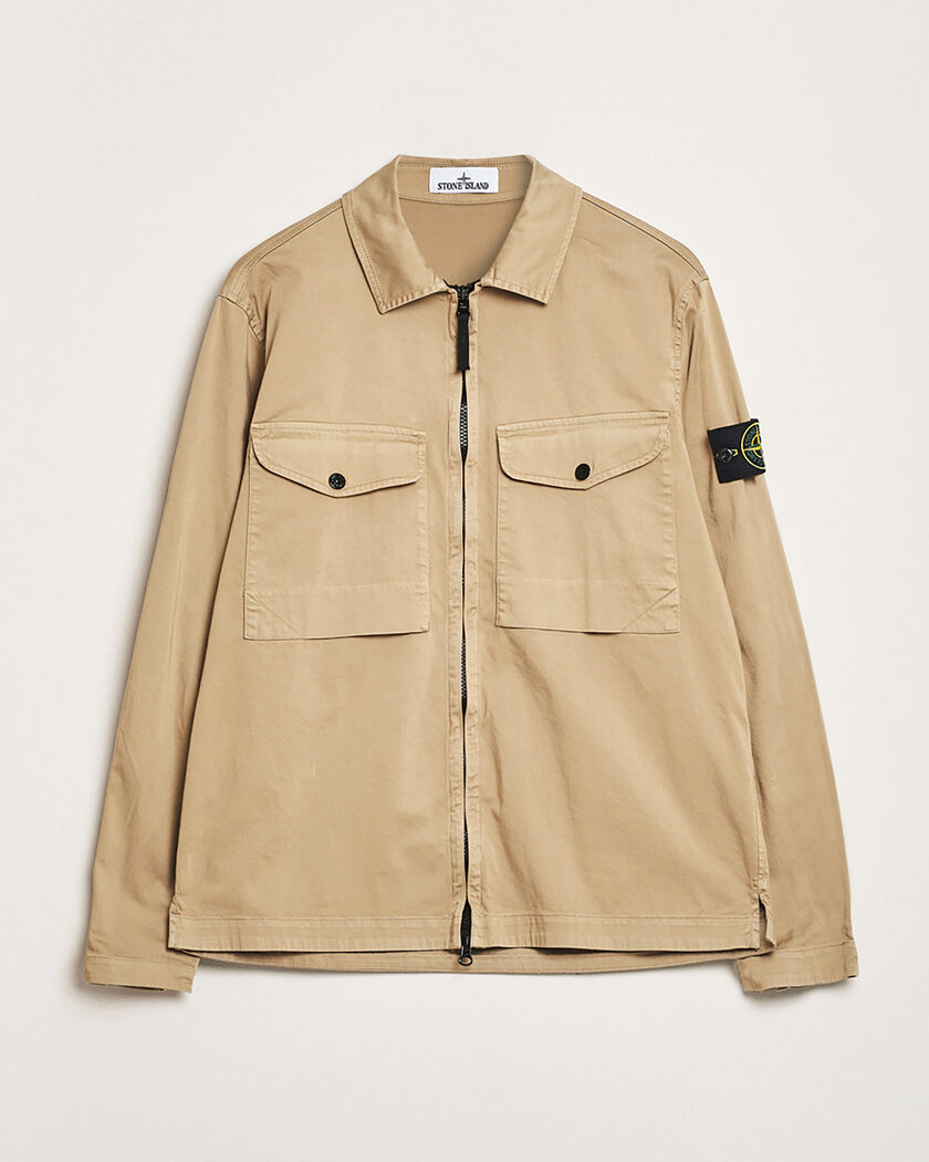 Pre-owned Stone Island Cotton Stretch Zip Overshirt Biscuit XL – Beige