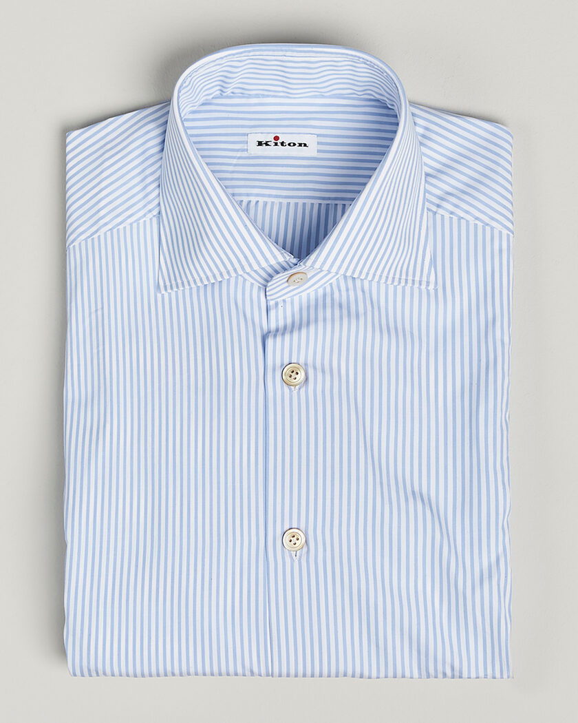 Kiton Cotton Dress Shirt Light Blue Stripe 38 - S – Blue