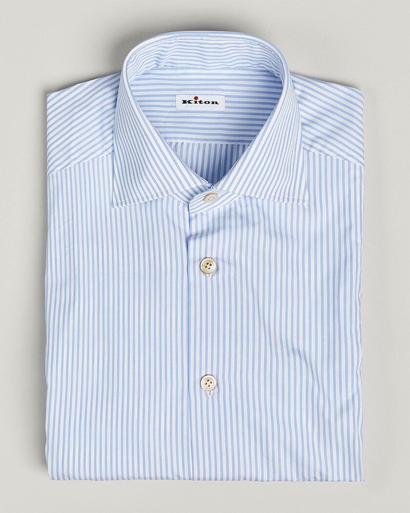 Pre-owned Kiton Cotton Dress Shirt Light Blue Stripe 40 - M – Blue