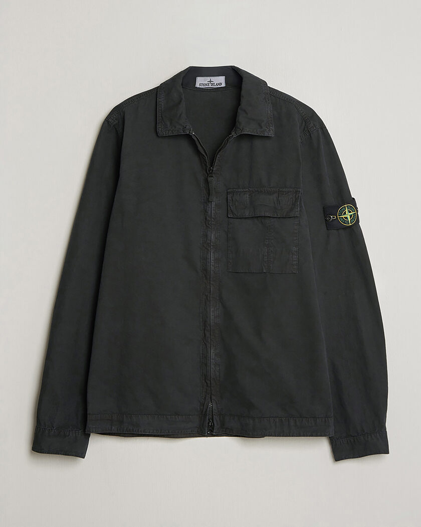 Pre-owned Stone Island Brushed Cotton Canvas Zip Overshirt Black S – Black