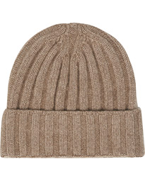  Cashmere Ribbed Beanie Beige