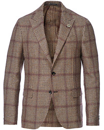  Peak Lapel Checked Houndstooth Blazer Light Brown