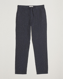  Relaxed Fit Linen Pinstriped Trousers Darkened Navy