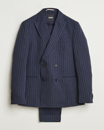  Huge Double Breasted Pinstriped Suit Dark Blue