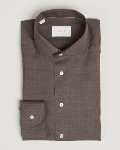 Eton Slim Fit Merino Shirt Brown