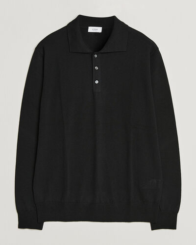 Eton Merino Wool Knitted Polo Black
