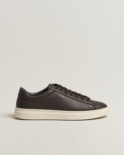 BOSS BLACK Kieran Grained Leather Sneaker Dark Brown