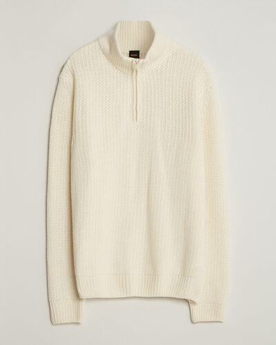 BOSS ORANGE Kenter Wool Knitted Half Zip Open White