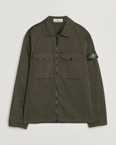 Stone Island Organic Cotton Satin Stretch Zip Overshirt Grey