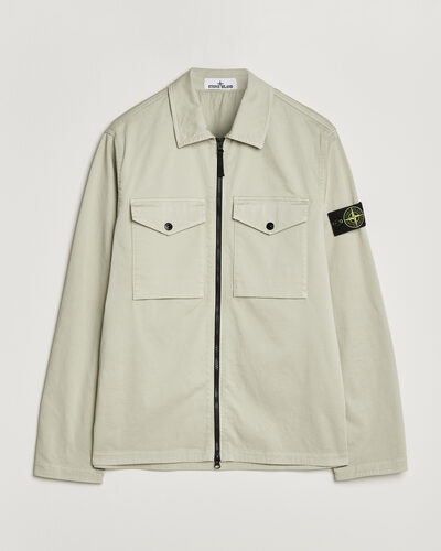 Stone Island Organic Cotton Satin Stretch Zip Overshirt Sand