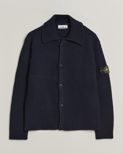 Stone Island Basket Stitch Lambswool Cardigan Navy Blue