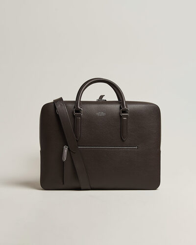 Smythson Ludlow Slim Briefcase With Zip Front Dark Brown